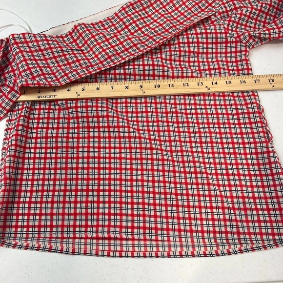C/Meo Collective Counting All Top Med 6 Red Multi One Shoulder Plaid Tie Waist - Picture 8 of 10